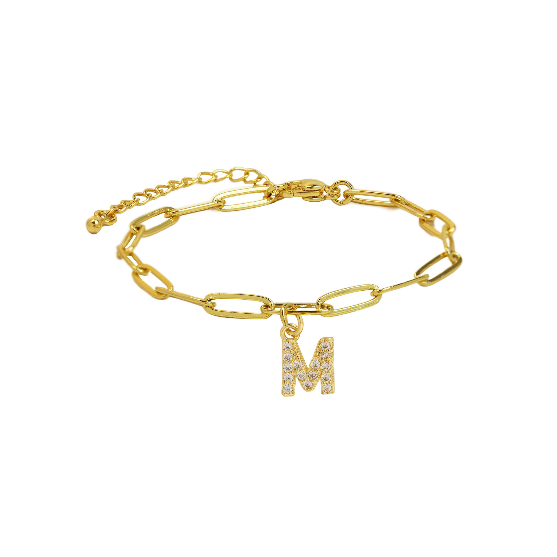 dainty paperclip letter initial bracelet