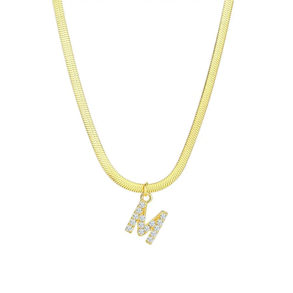 dainty diamond letter initial herringbone necklace