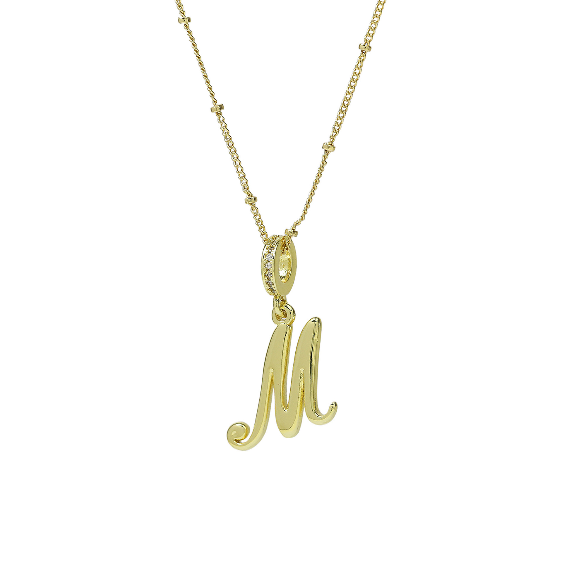 elegant cursive font satellite chain initial necklace