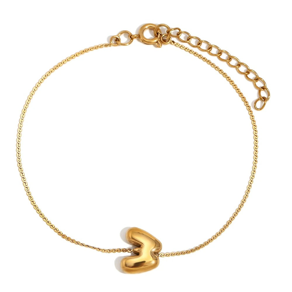 dainty bubble letter initial bracelet