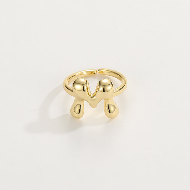 Cute Bubble Letter Initial Ring in gold