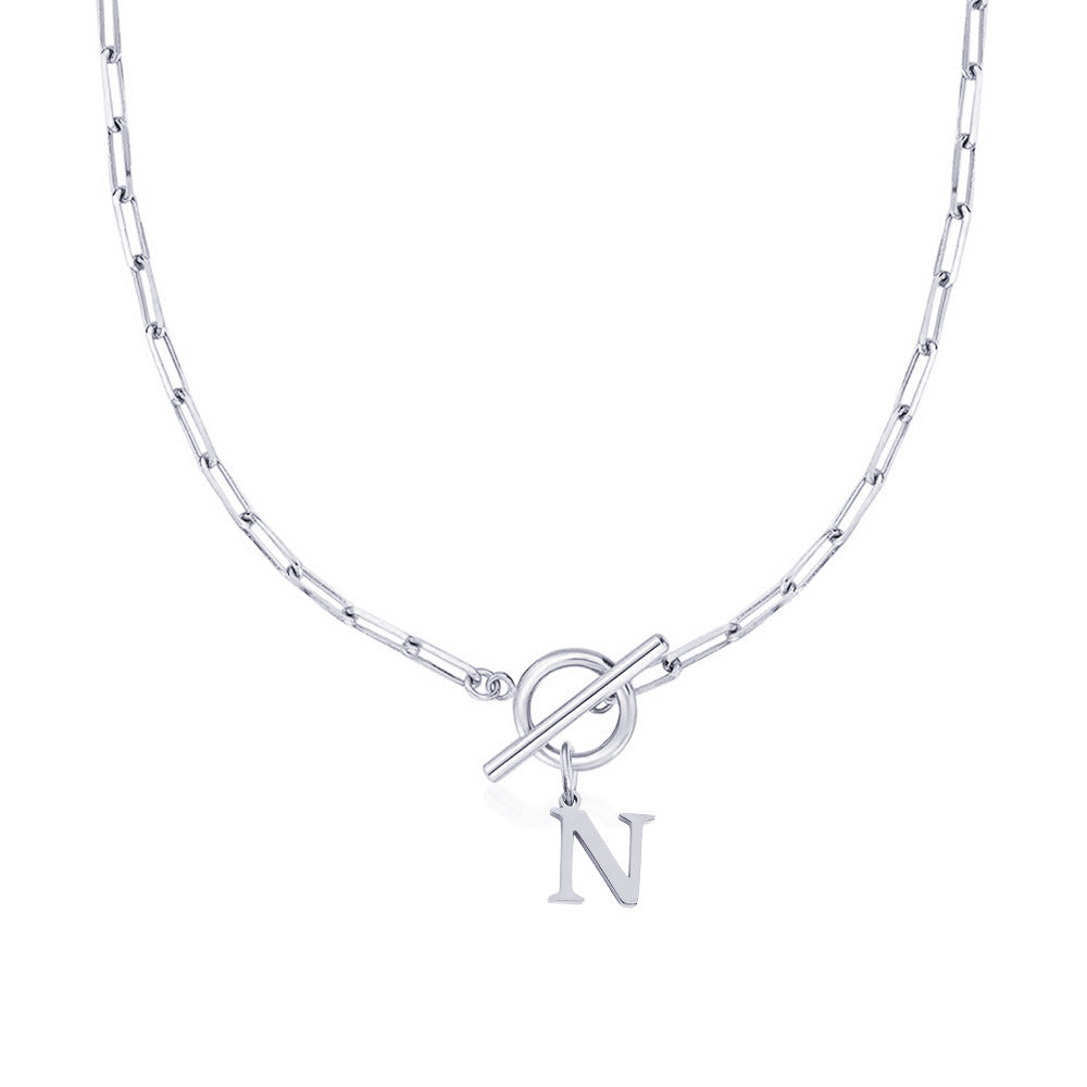 paperclip letter initial circle lock clasp necklace