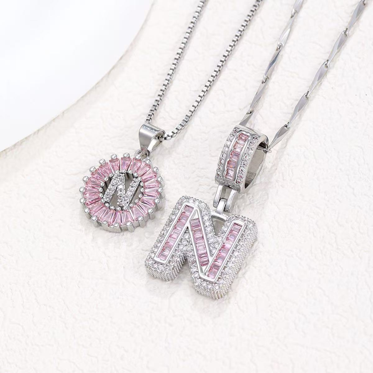 2pc 14k diamond letter initial necklaces limited pink edition