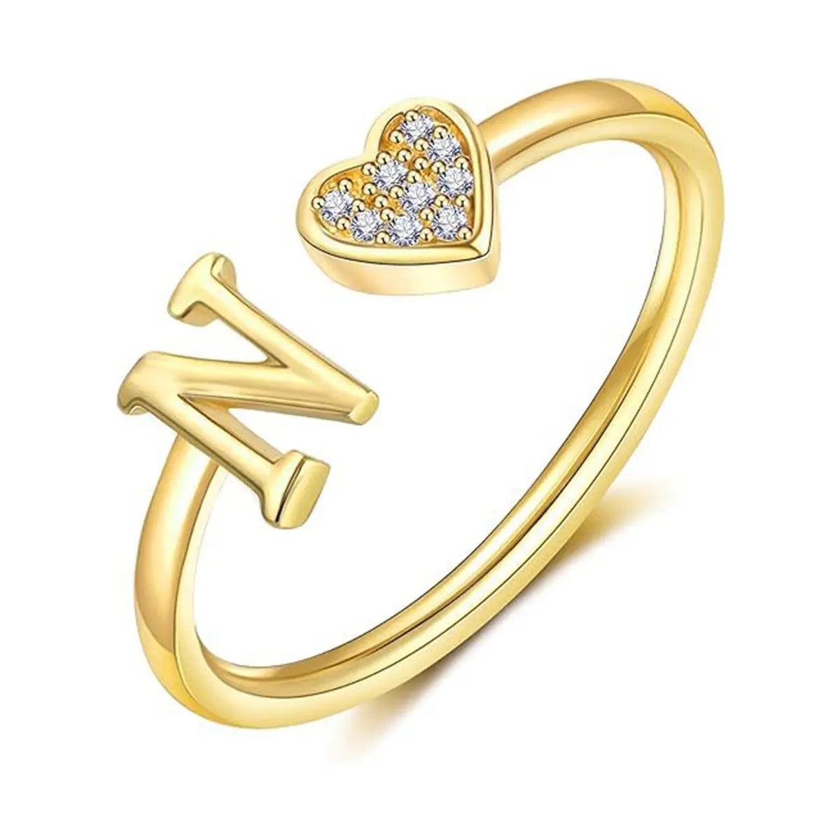 elegant heart accented serif letter initial ring
