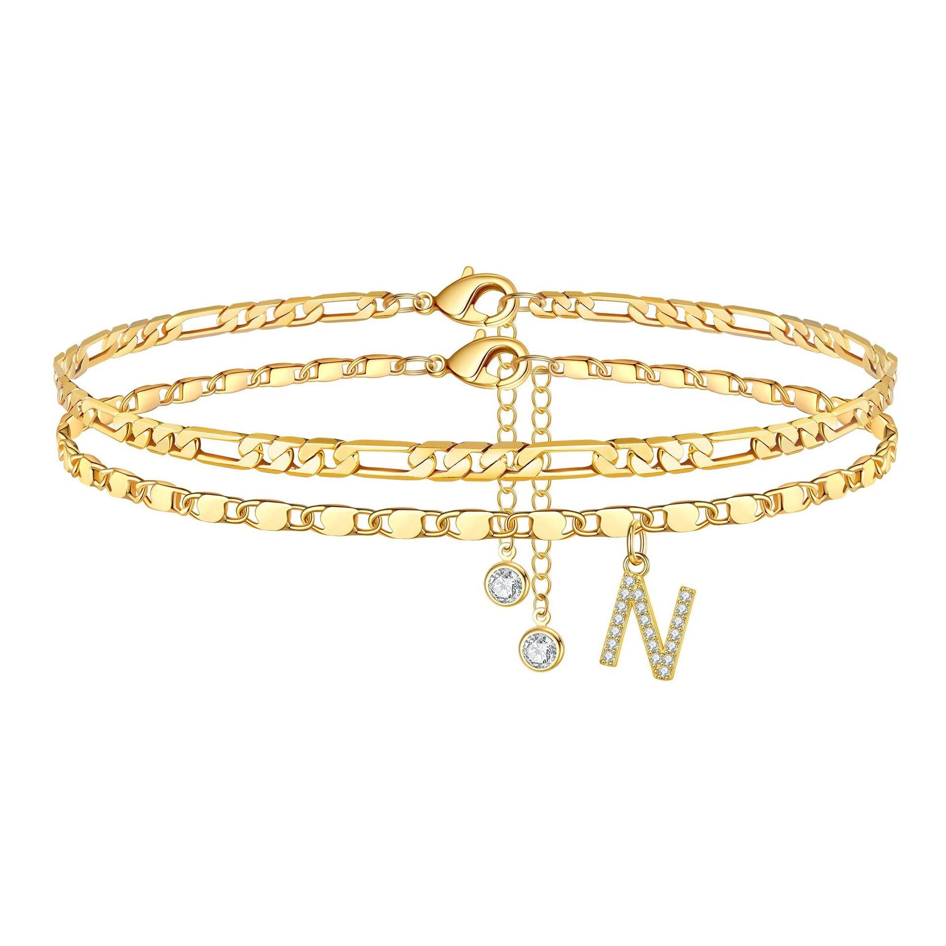 2pc 14k diamond letter initial anklet