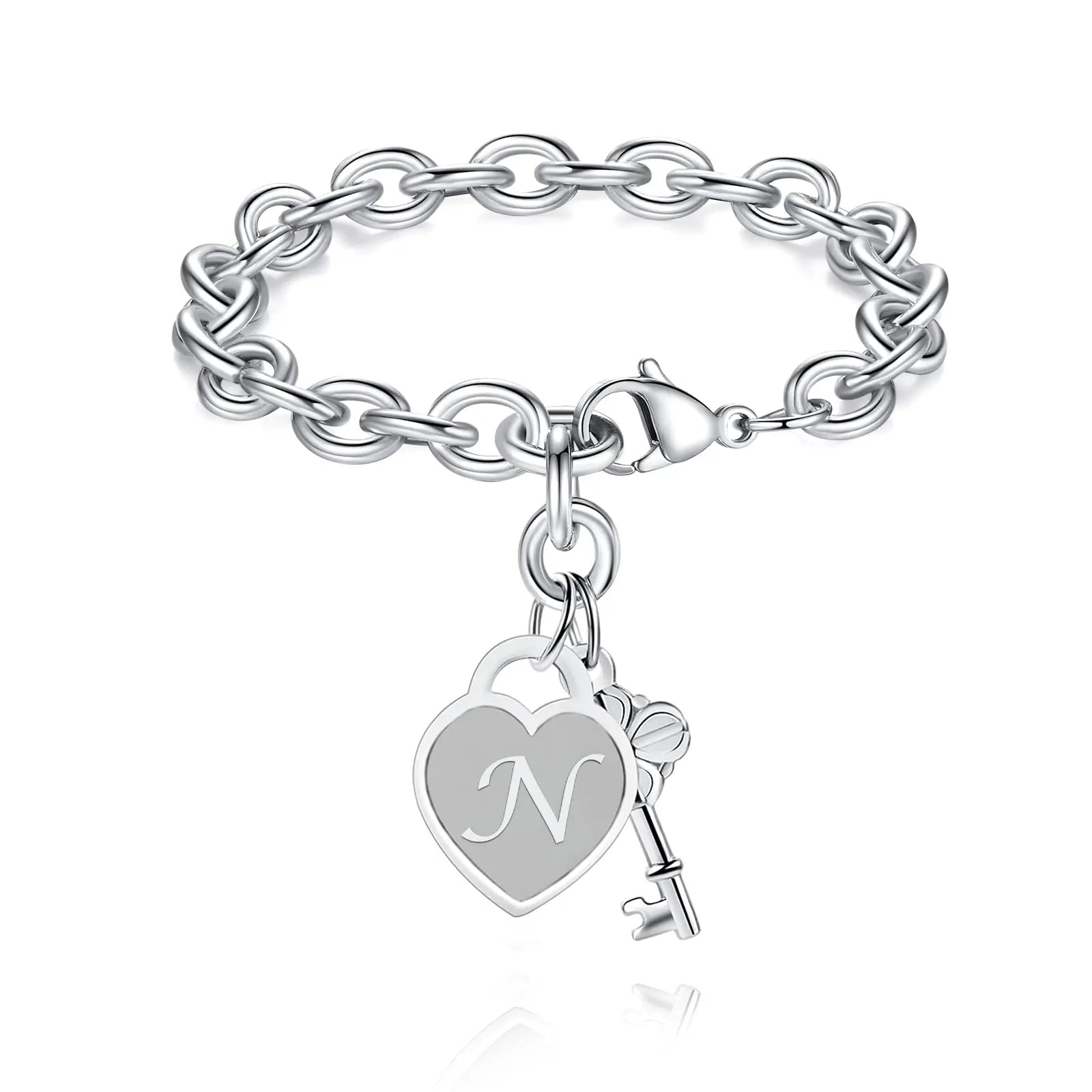 chunky clip heart key letter initial bracelet