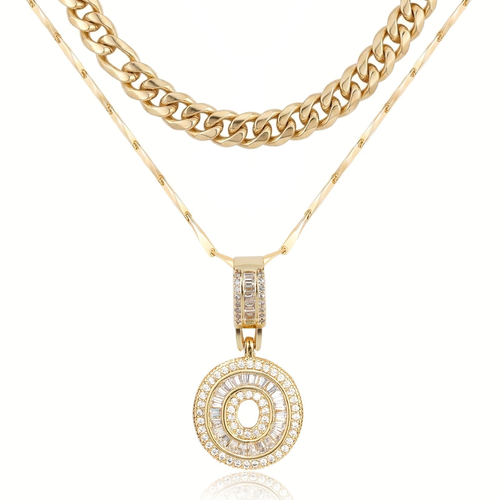 2pc 14k Layered Cuban & Initial Necklaces in gold