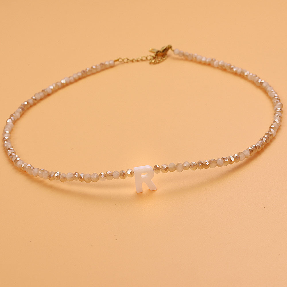 dainty stone beaded initial necklace