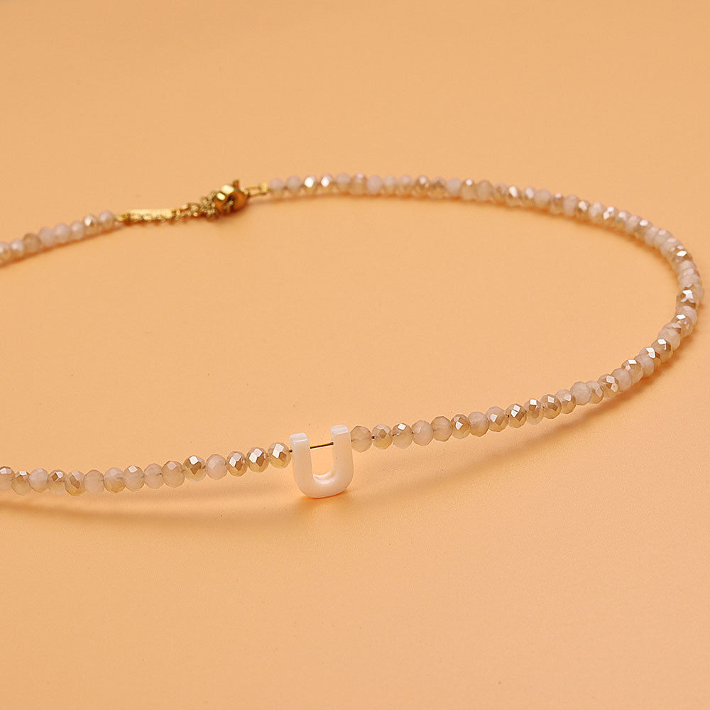 dainty stone beaded initial necklace