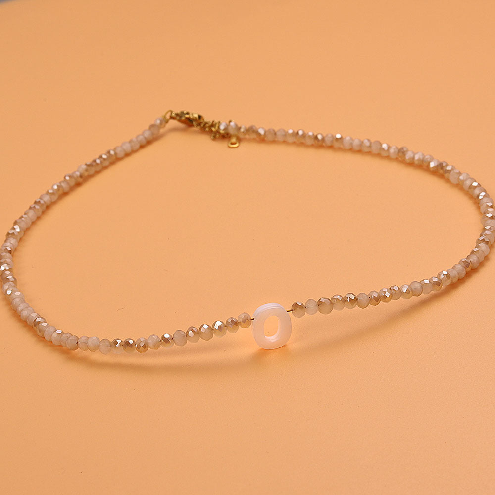 dainty stone beaded initial necklace