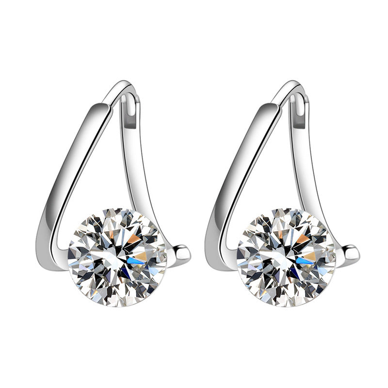 14k Curved Diamond Set Earrings in silver
