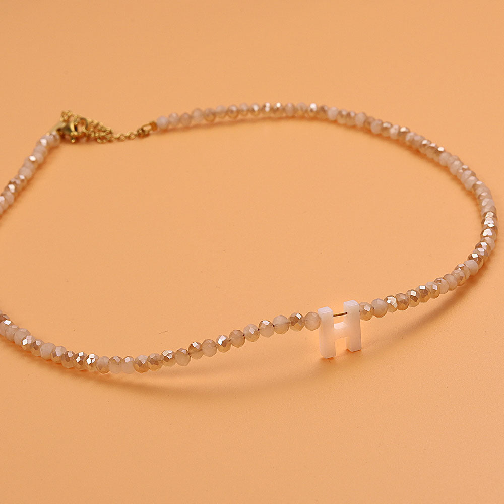 dainty stone beaded initial necklace