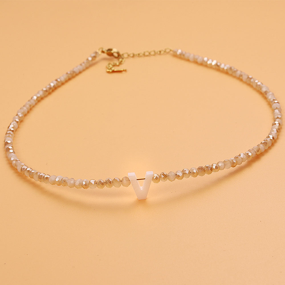 dainty stone beaded initial necklace