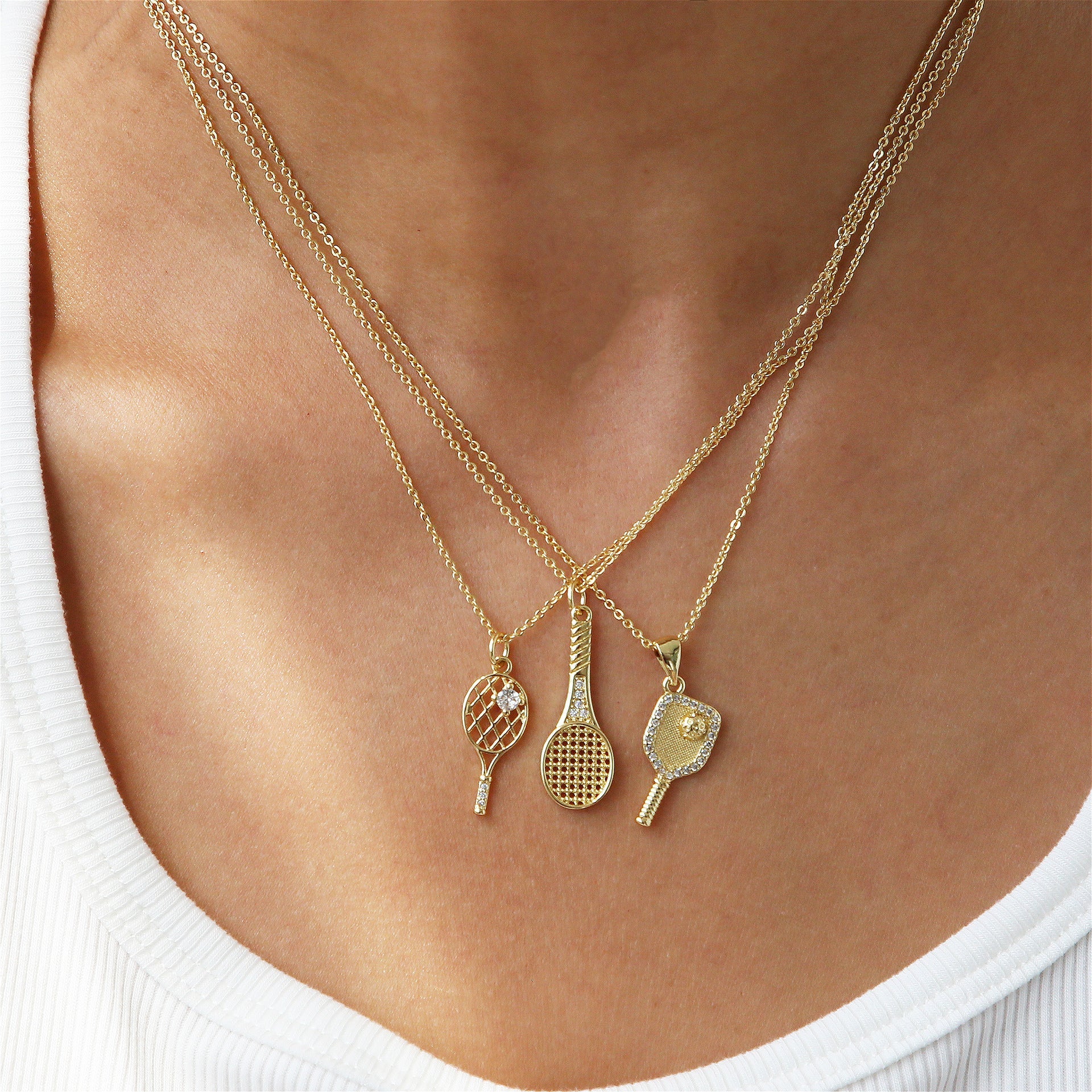 Dainty Diamond Accented Racket Sports Necklace Collection