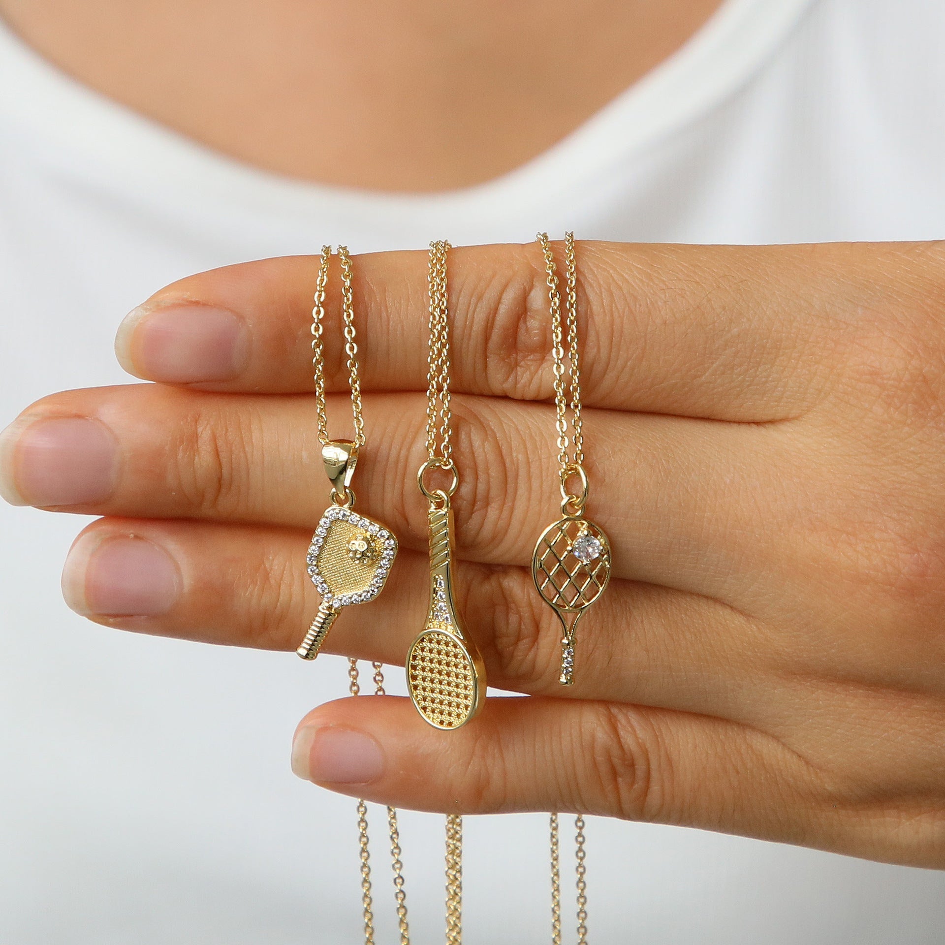 Dainty Diamond Accented Racket Sports Necklace Collection