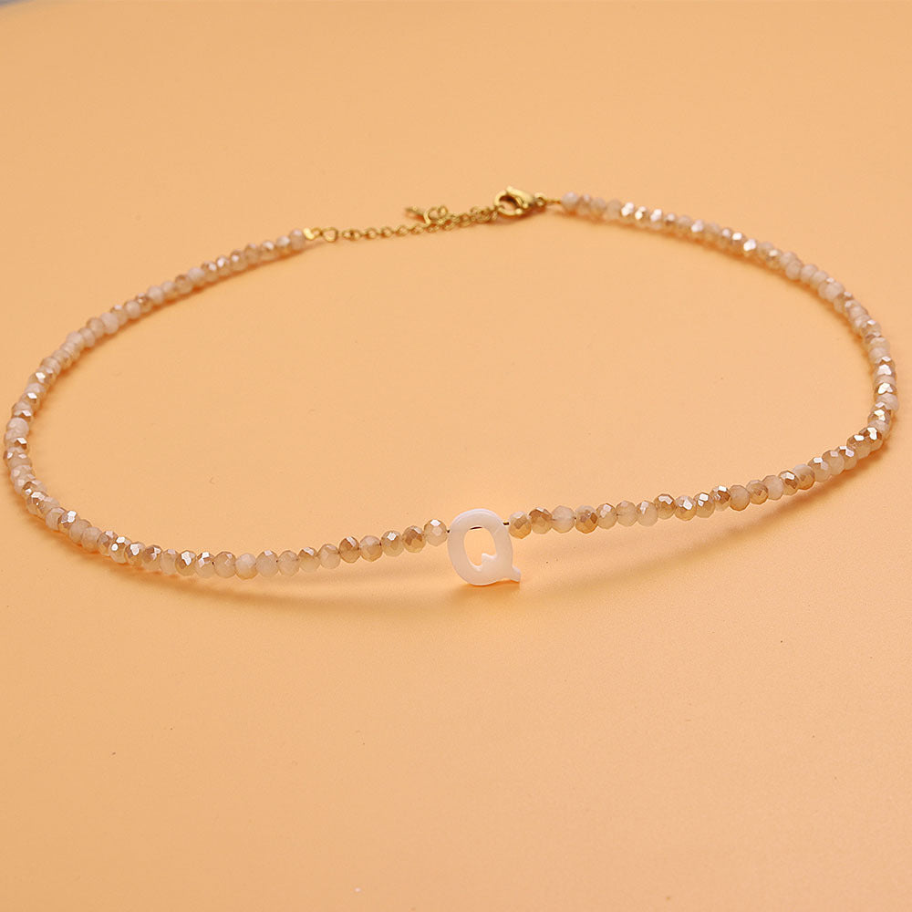 dainty stone beaded initial necklace