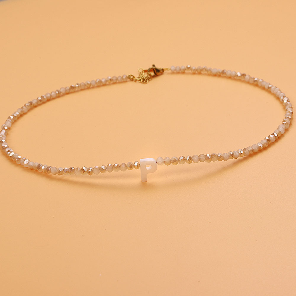 dainty stone beaded initial necklace