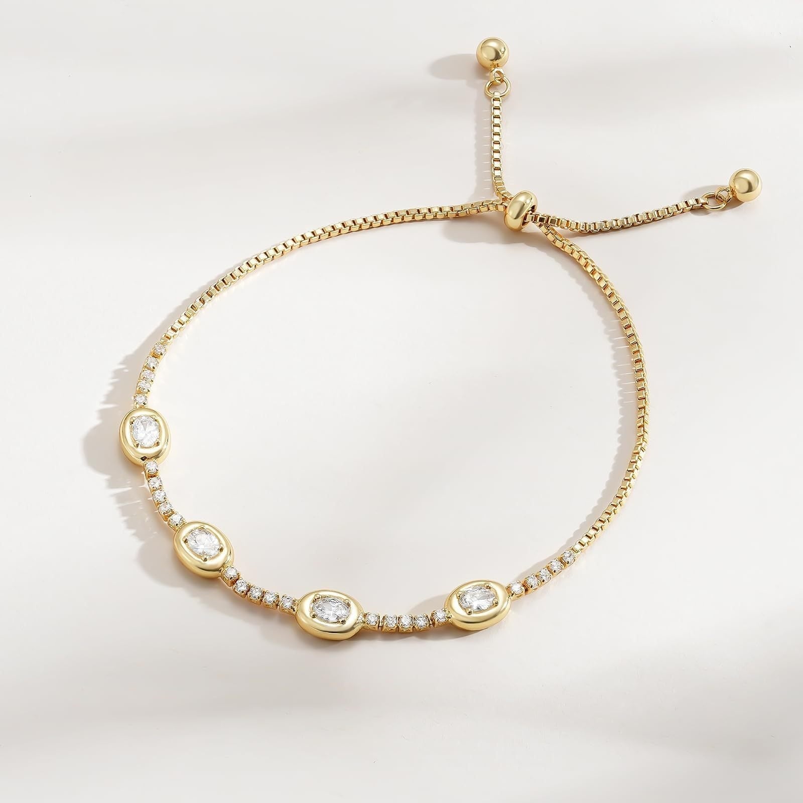 14k Dainty Heart and Oval Accented Tennis Bracelet
