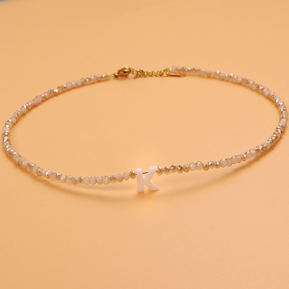 dainty stone beaded initial necklace