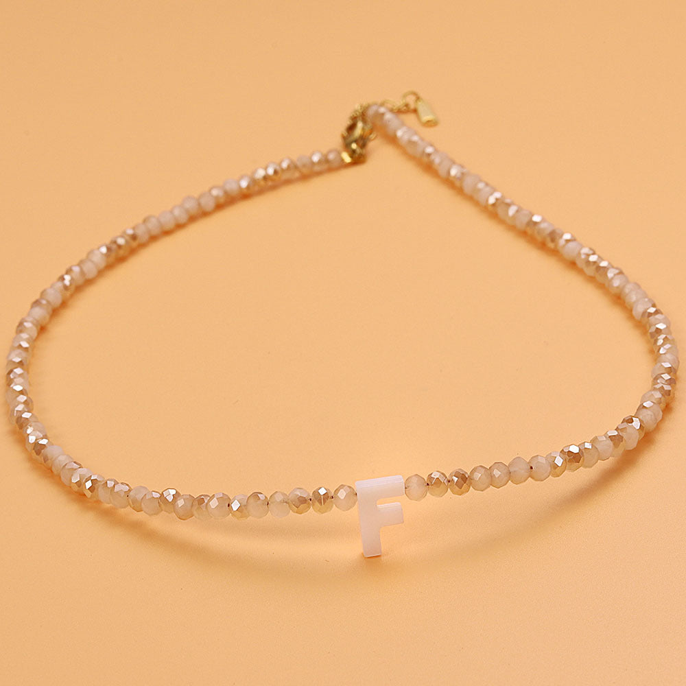 dainty stone beaded initial necklace