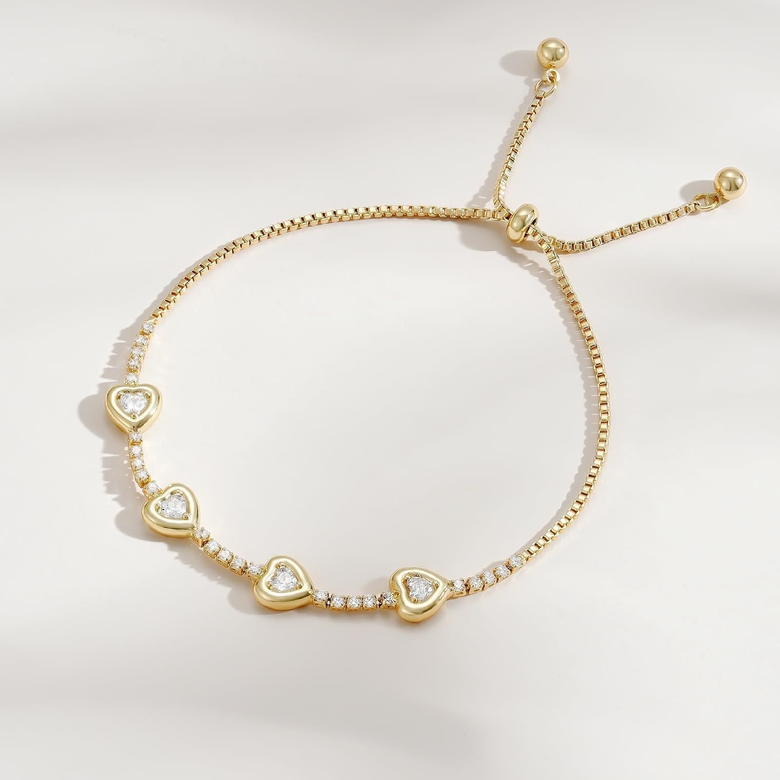 14k Dainty Heart and Oval Accented Tennis Bracelet