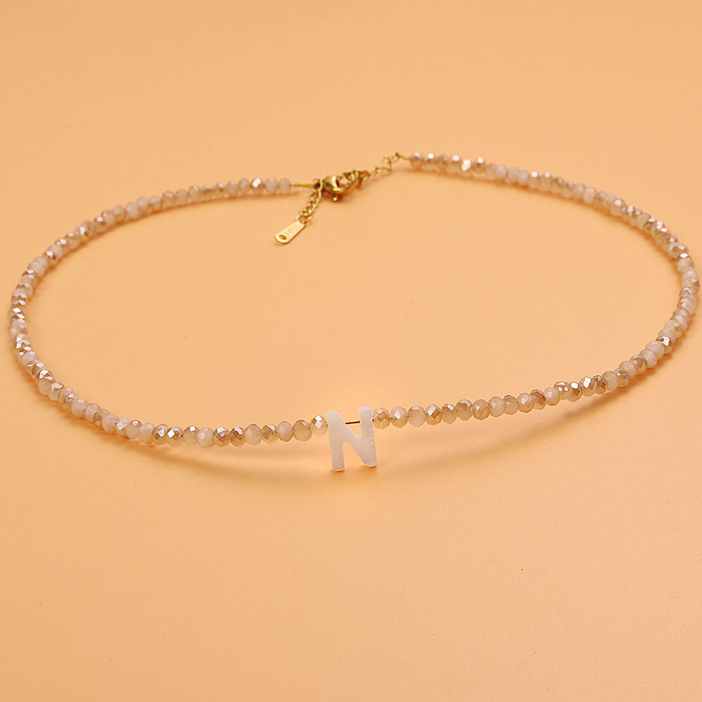 dainty stone beaded initial necklace