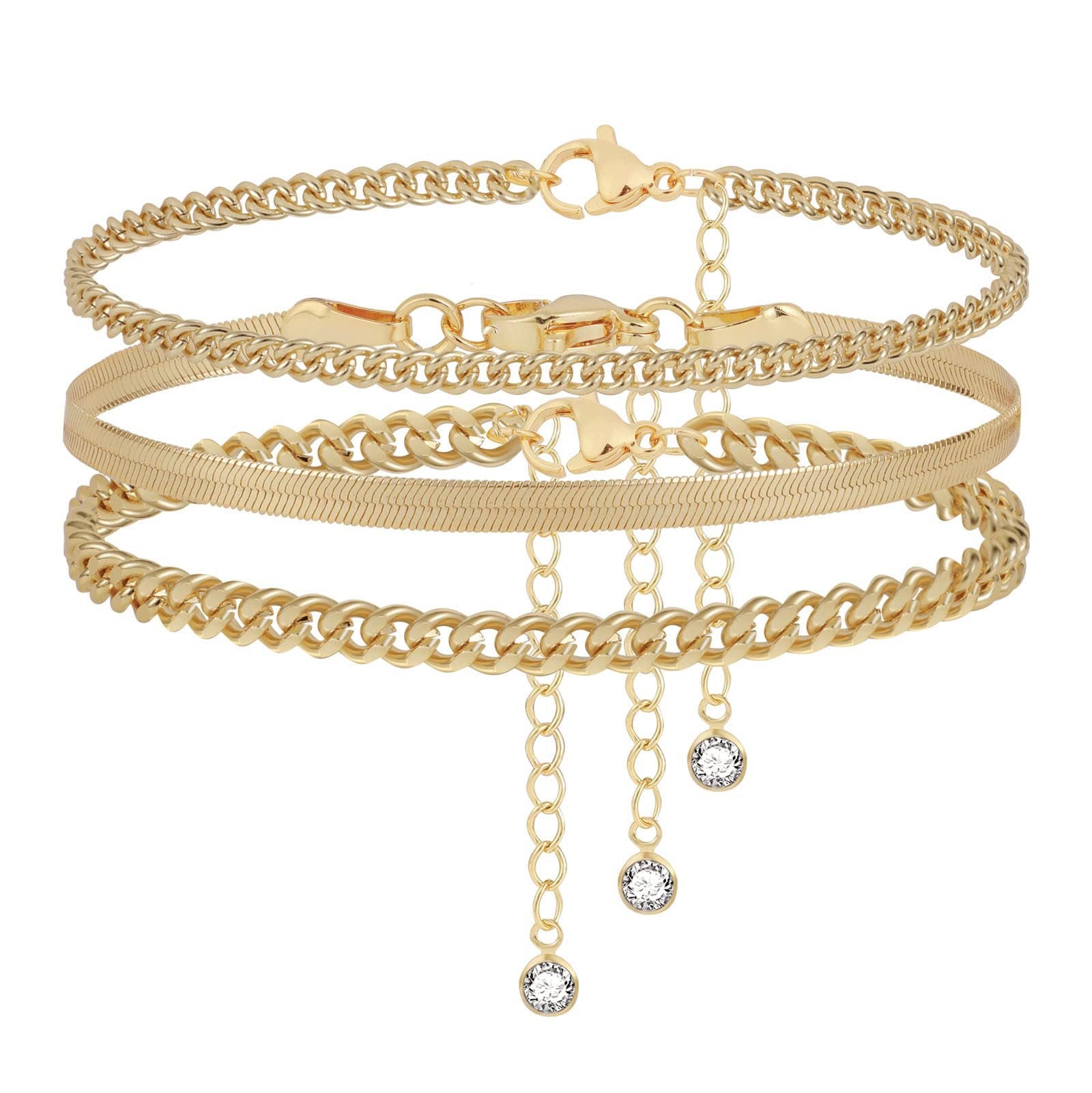 3pc Classic Anklet Stack