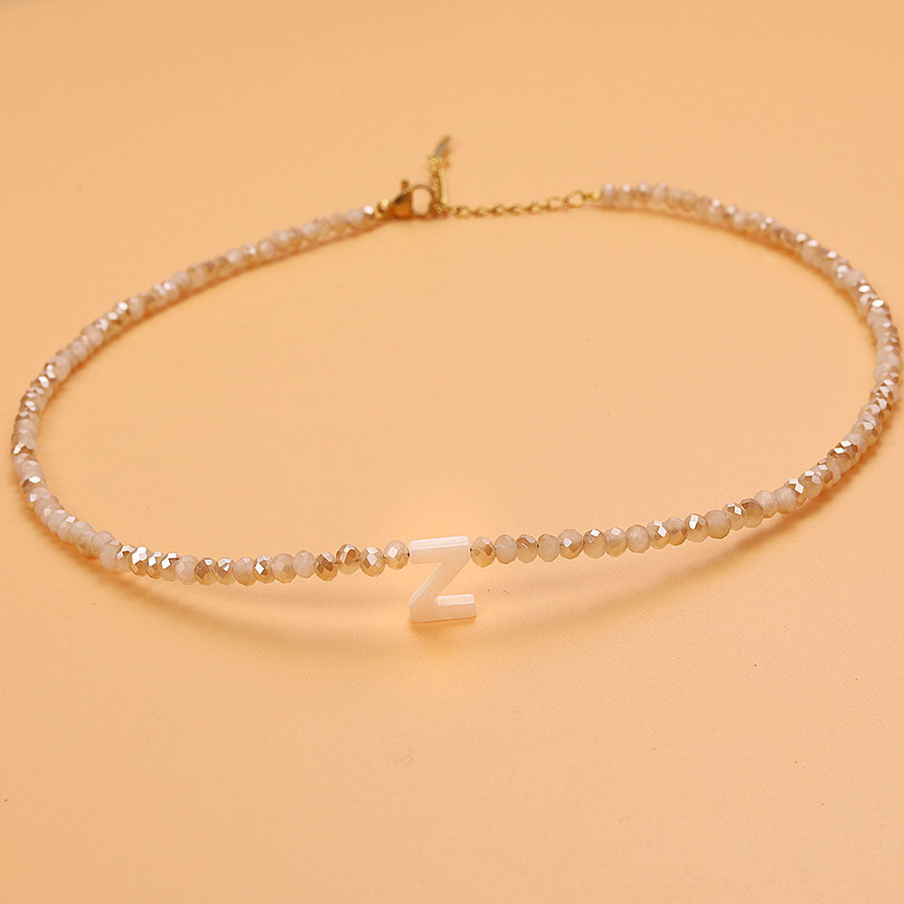 dainty stone beaded initial necklace