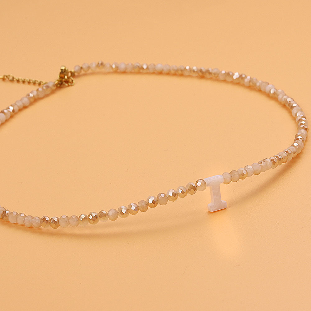 dainty stone beaded initial necklace
