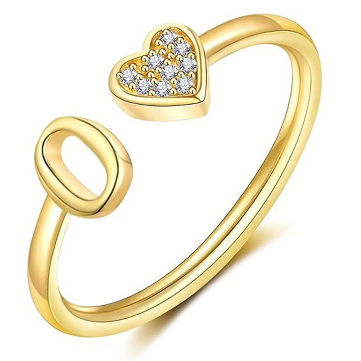elegant heart accented serif letter initial ring