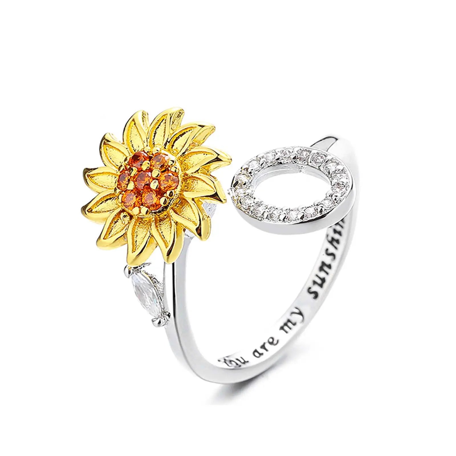 spinning sunflower you are my sunshine initial ring