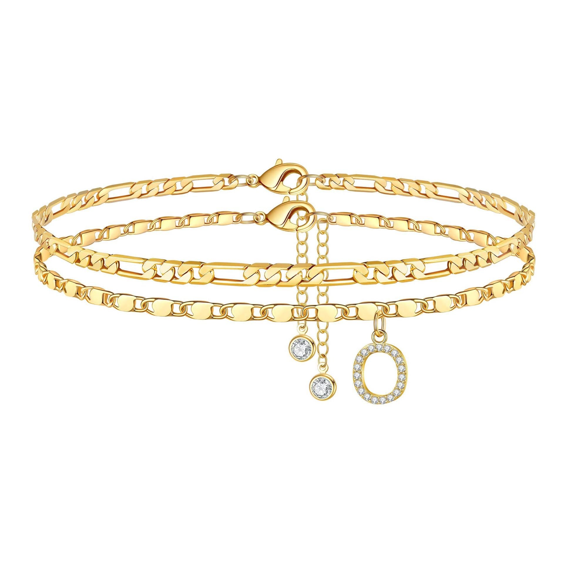 2pc 14k diamond letter initial anklet