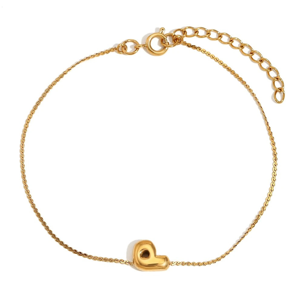 dainty bubble letter initial bracelet