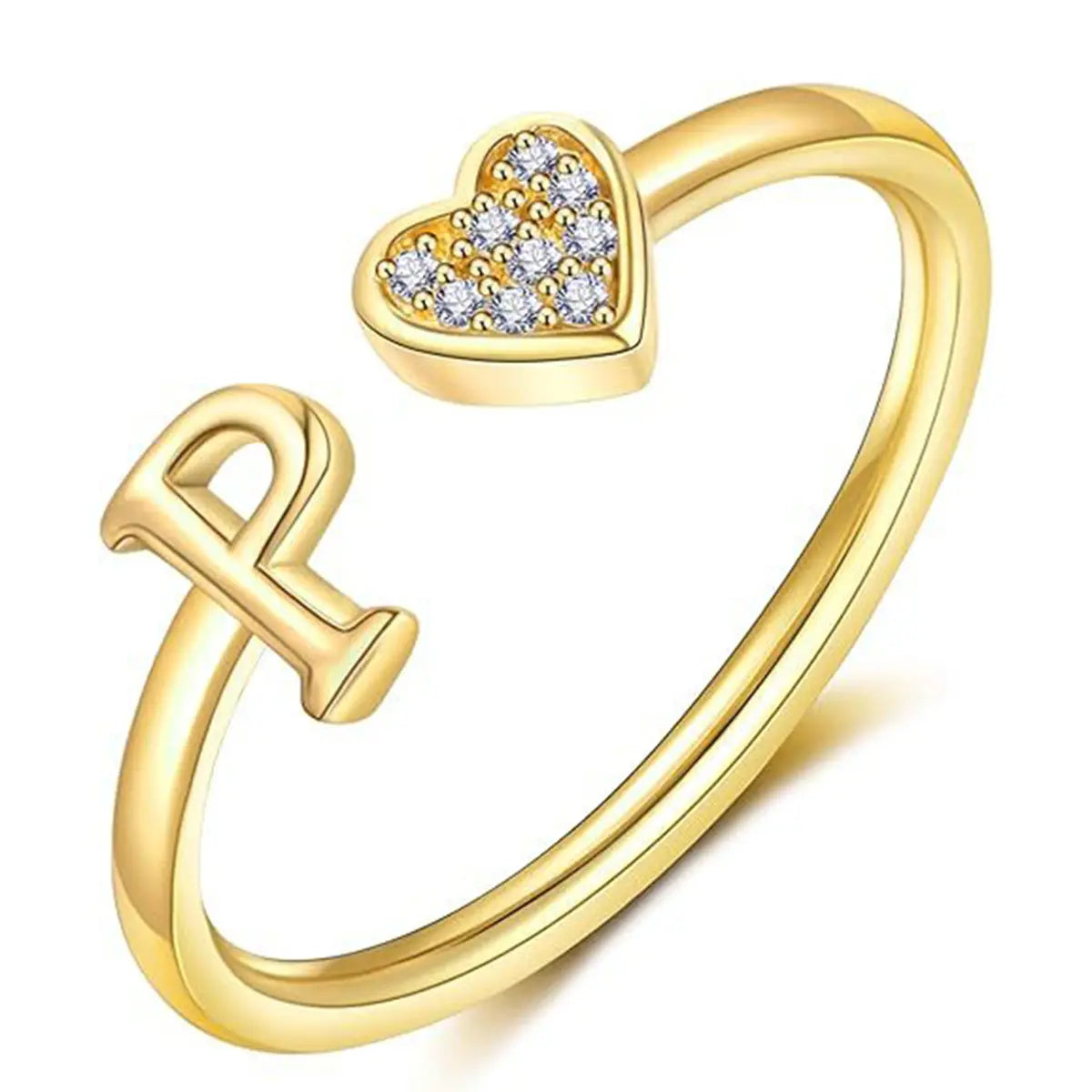 elegant heart accented serif letter initial ring