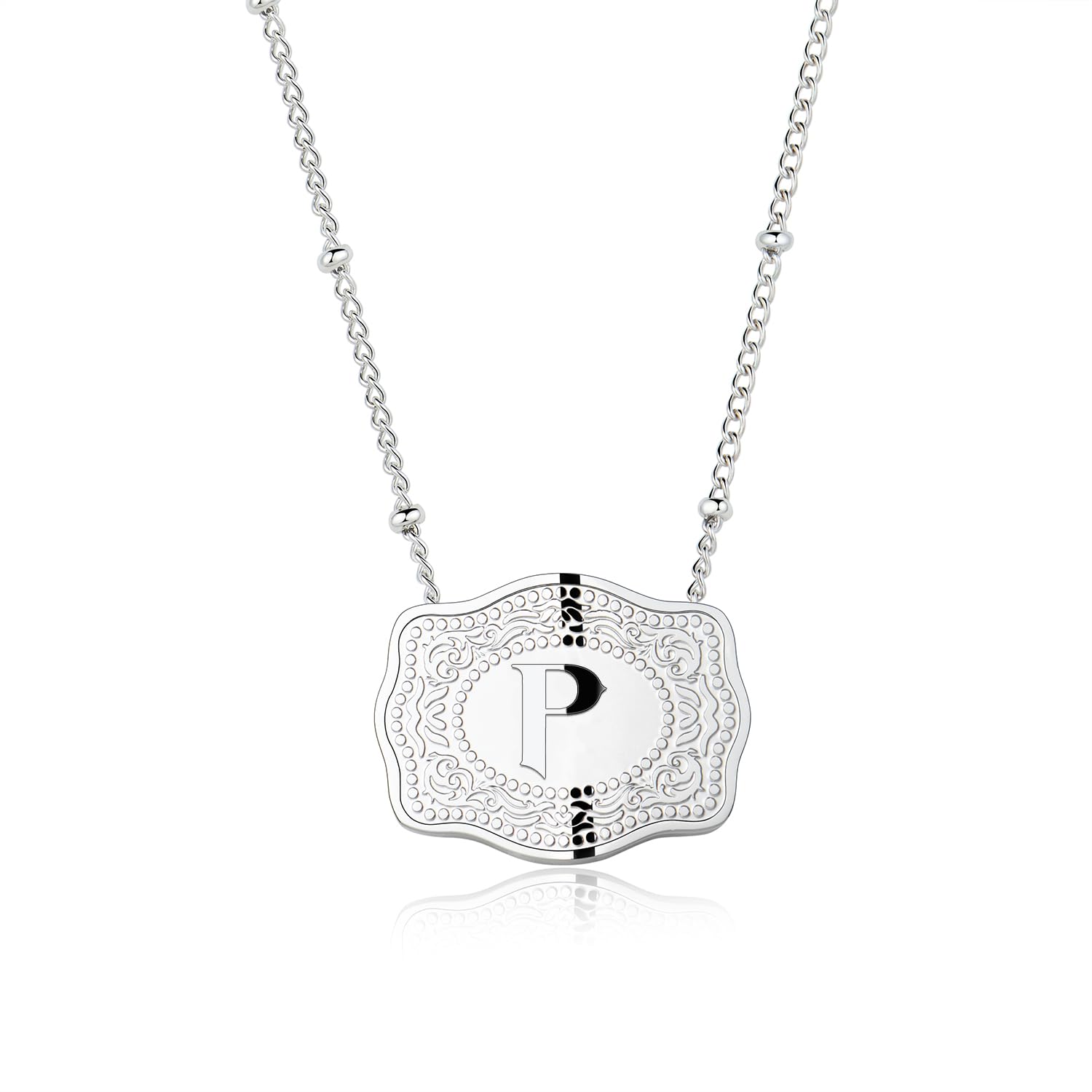 dainty belt buckle letter initial necklaces