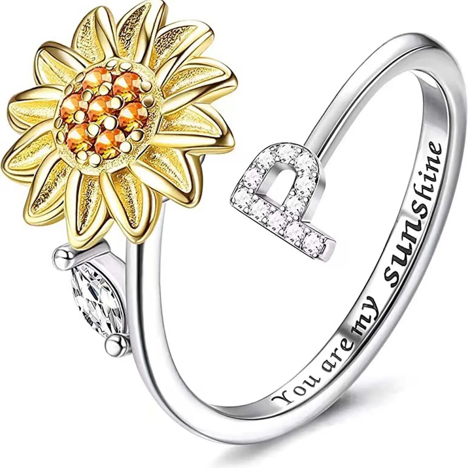 spinning sunflower you are my sunshine initial ring