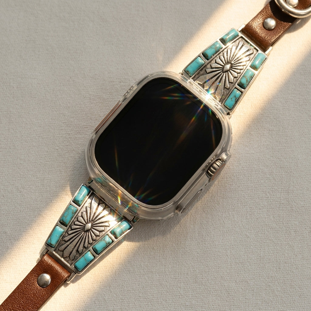 Boho Turquoise & Leather Smart Watch Band
