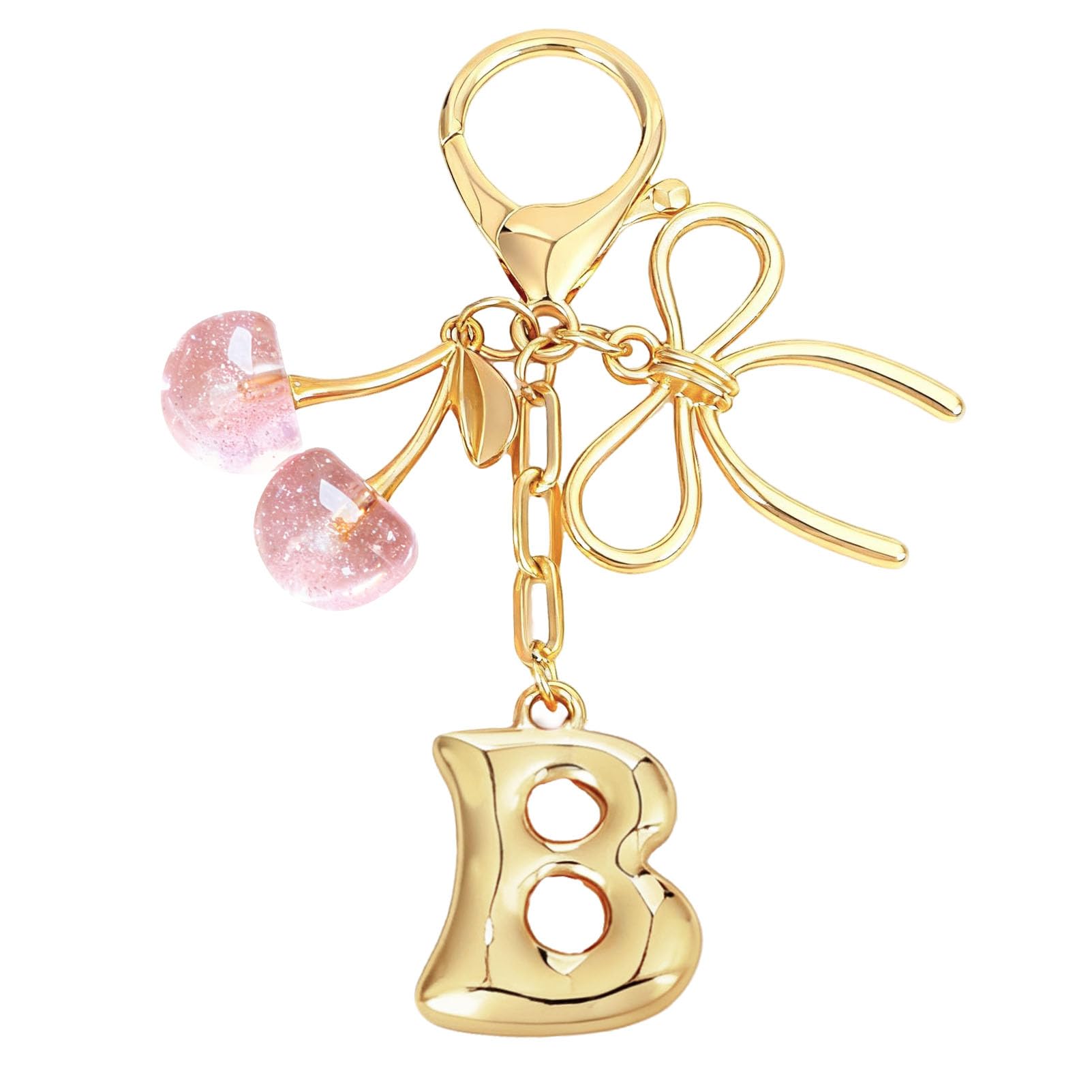 bubble initial with bow cherry charms keychain