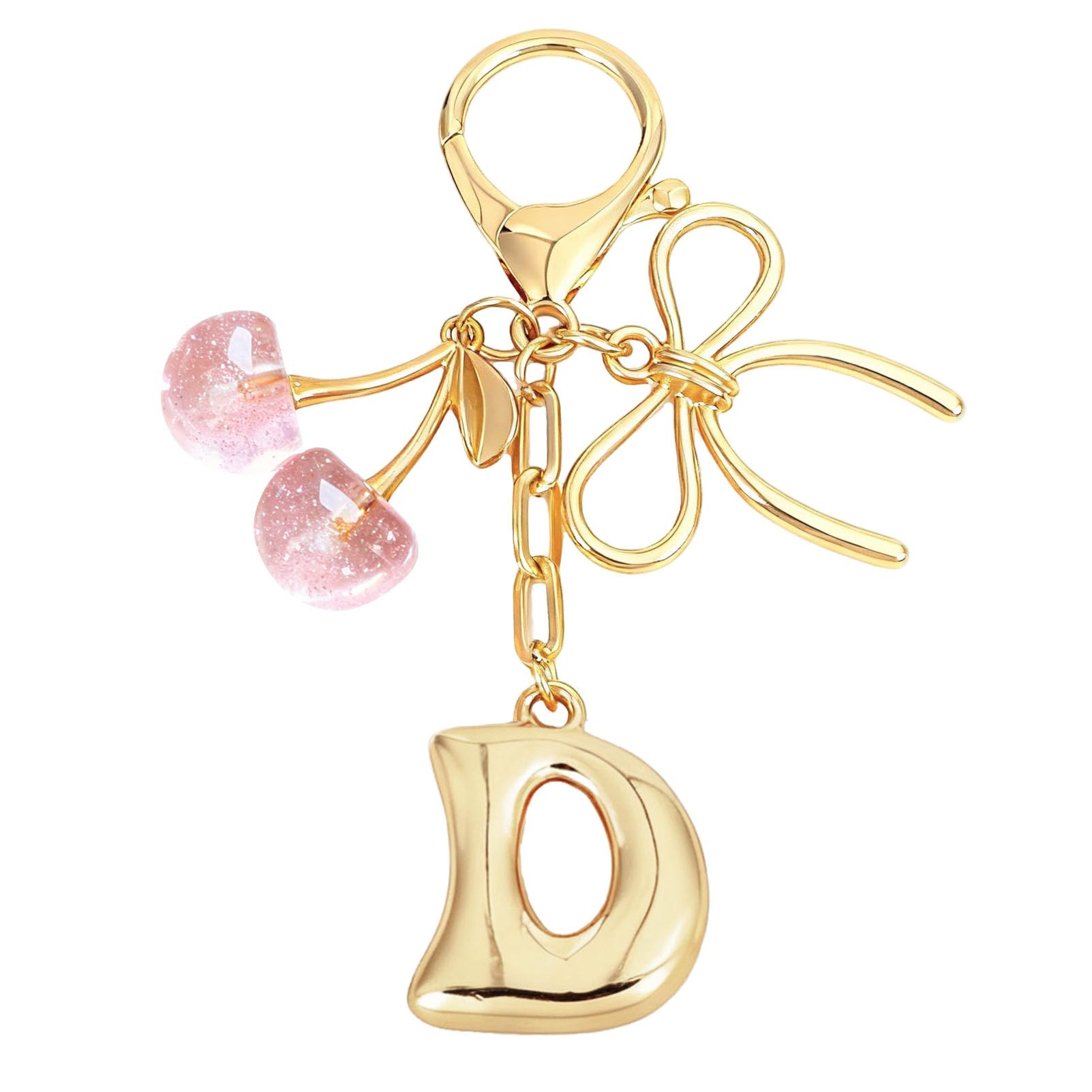 bubble initial with bow cherry charms keychain