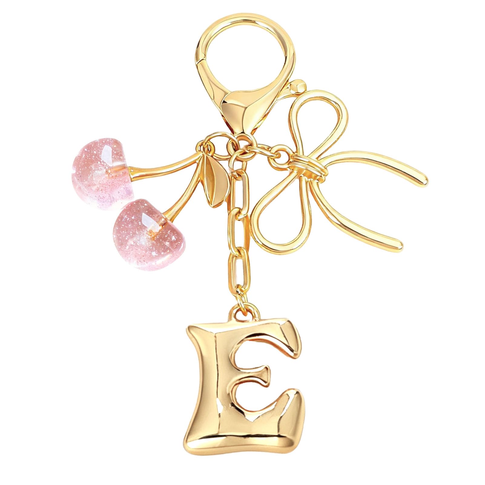 bubble initial with bow cherry charms keychain
