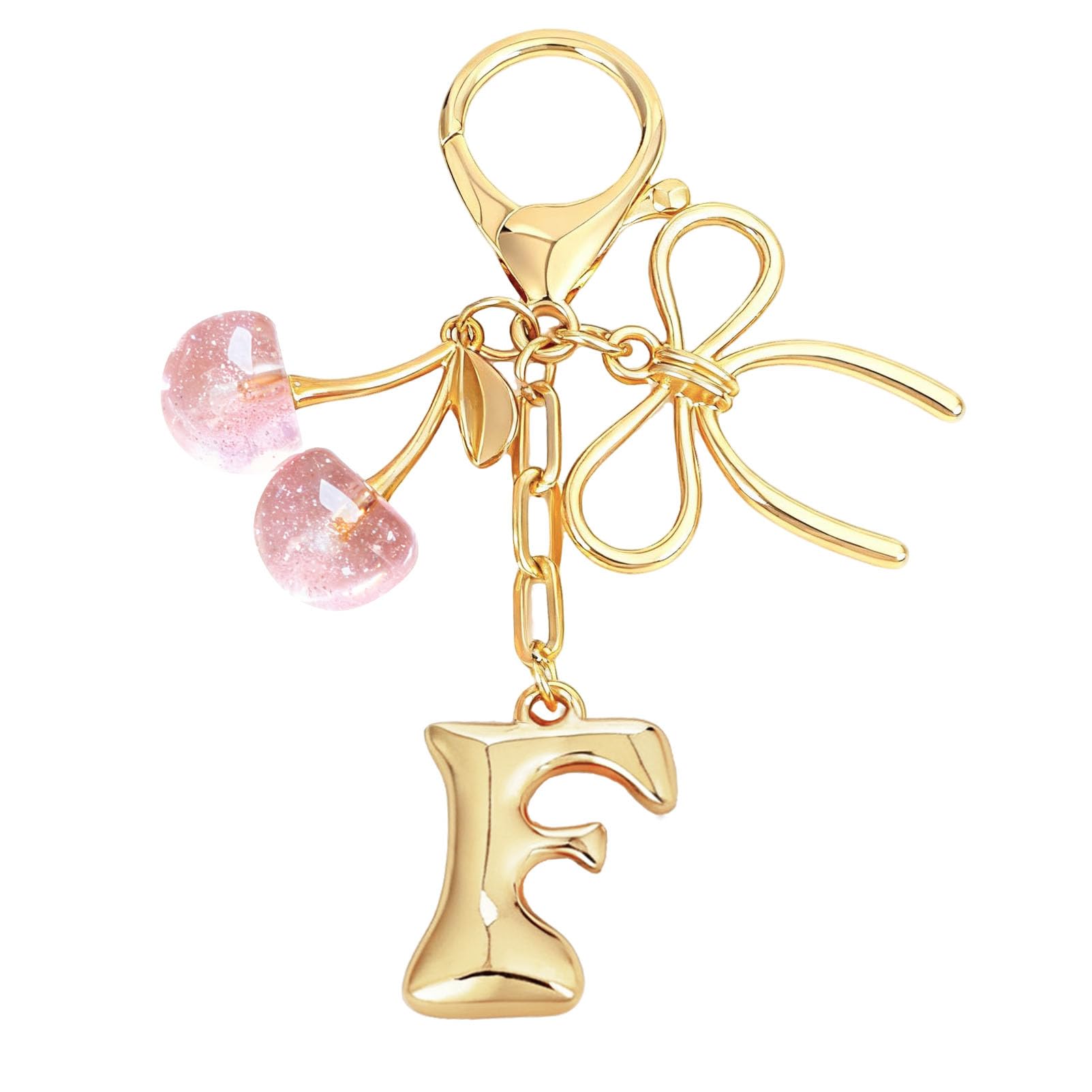 bubble initial with bow cherry charms keychain