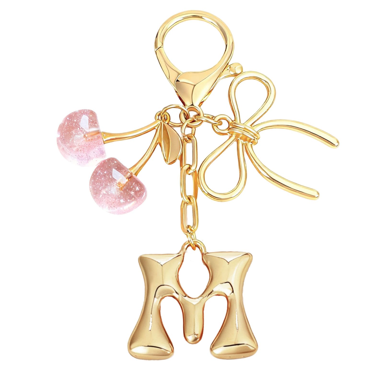 bubble initial with bow cherry charms keychain