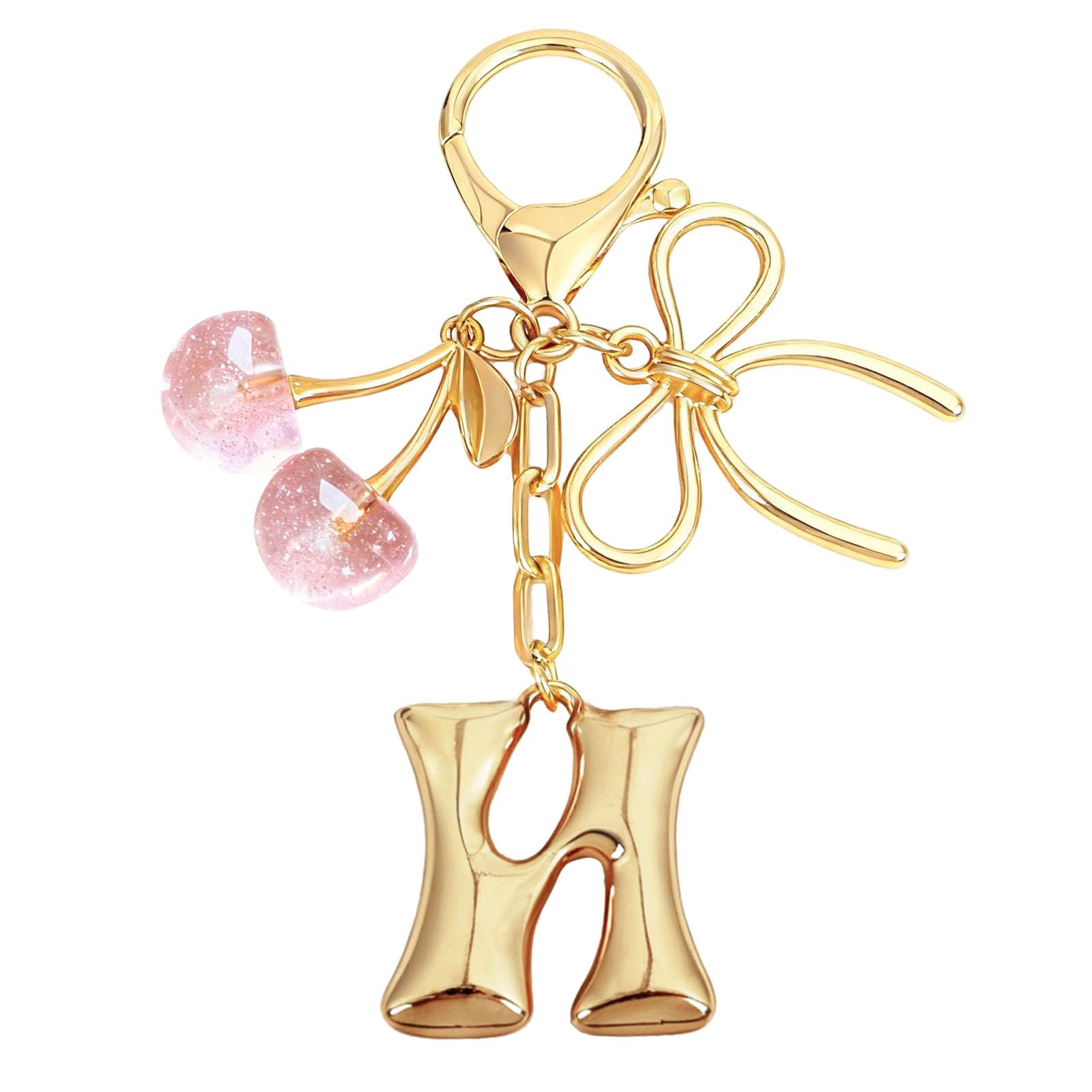 bubble initial with bow cherry charms keychain