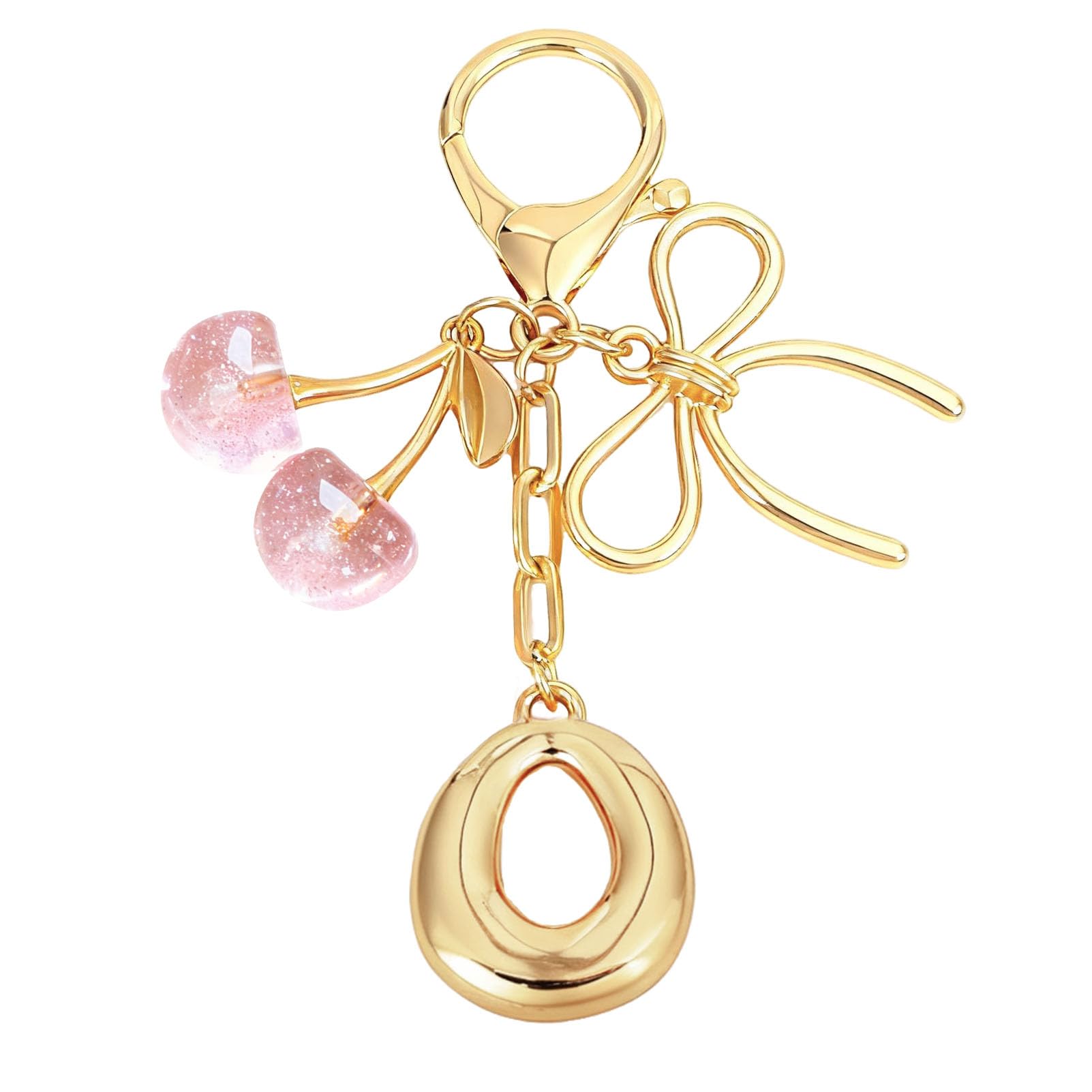 bubble initial with bow cherry charms keychain