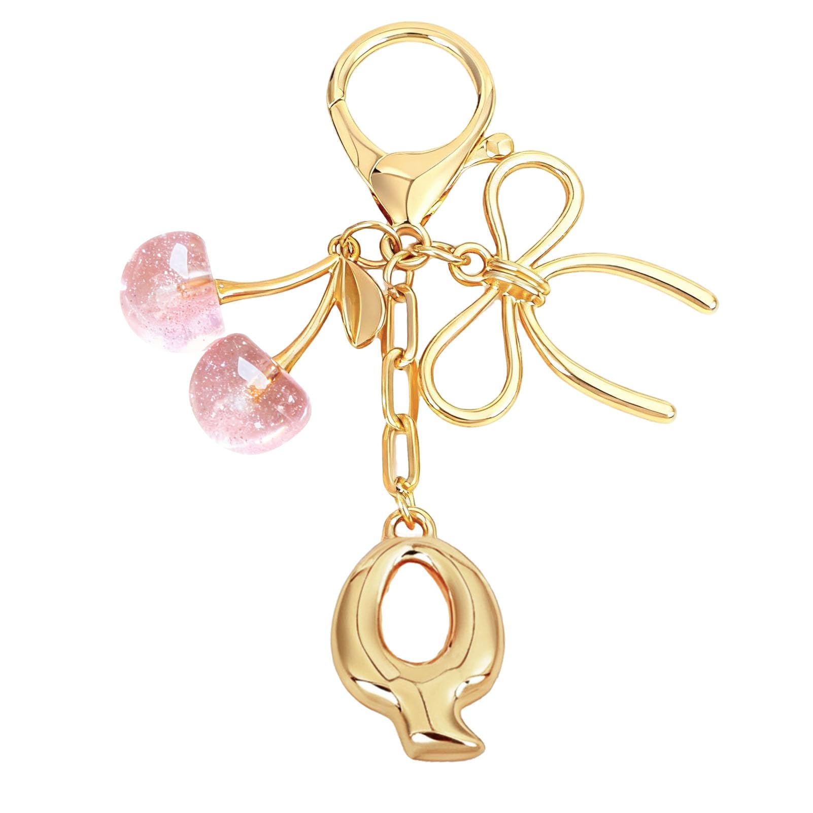 bubble initial with bow cherry charms keychain