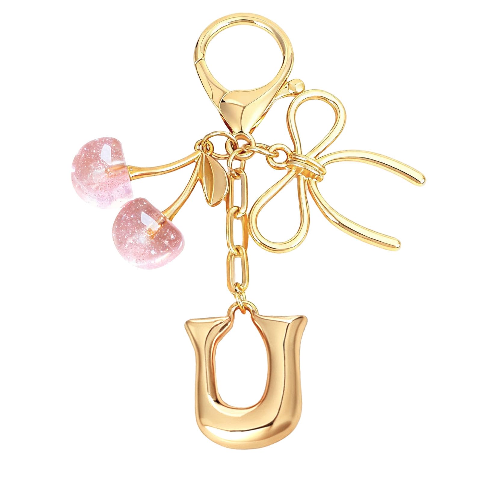 bubble initial with bow cherry charms keychain