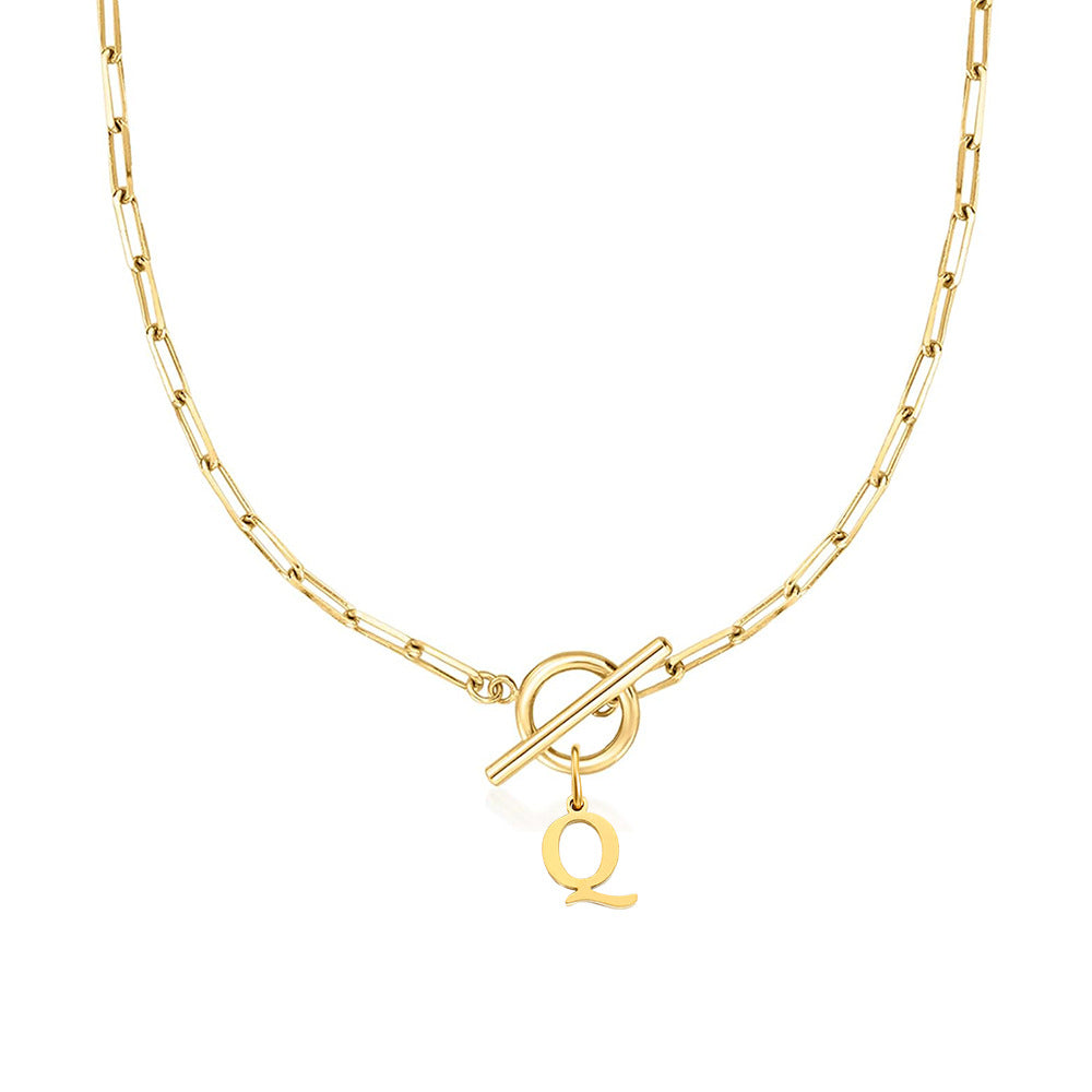 paperclip letter initial circle lock clasp necklace