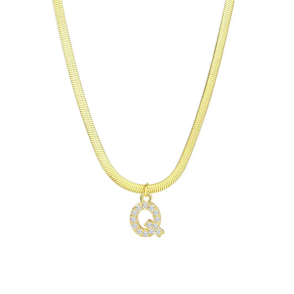 dainty diamond letter initial herringbone necklace