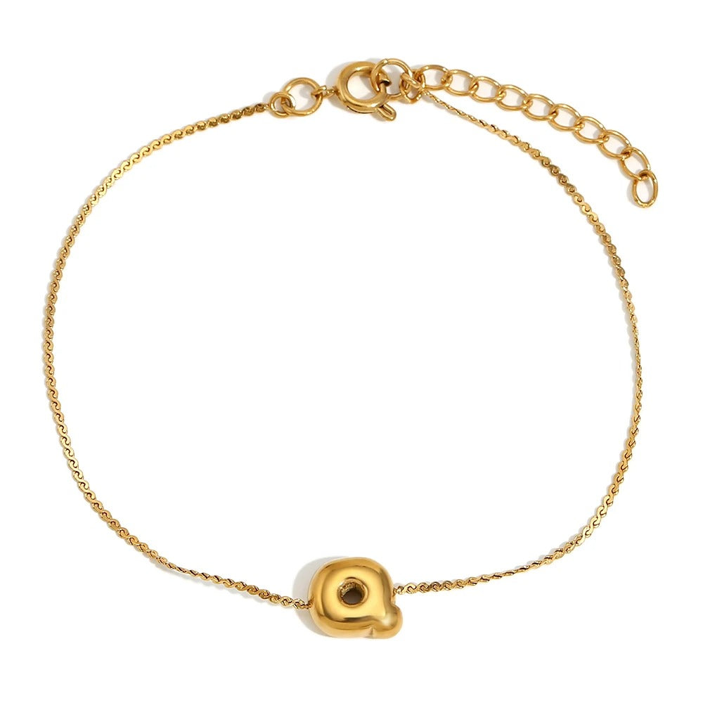 dainty bubble letter initial bracelet