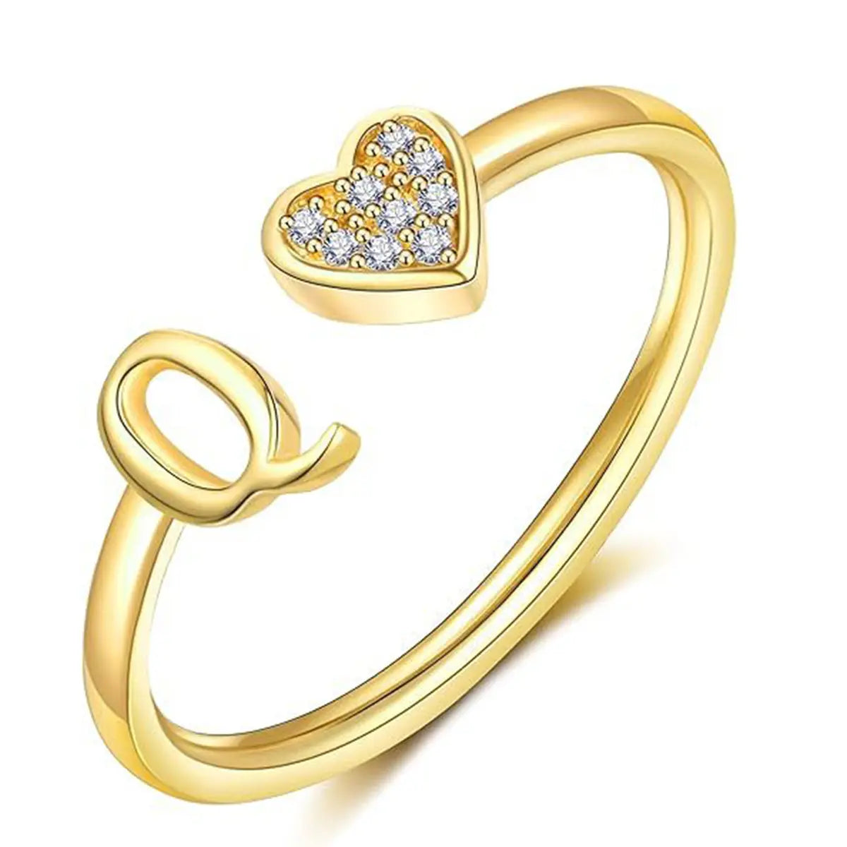 elegant heart accented serif letter initial ring